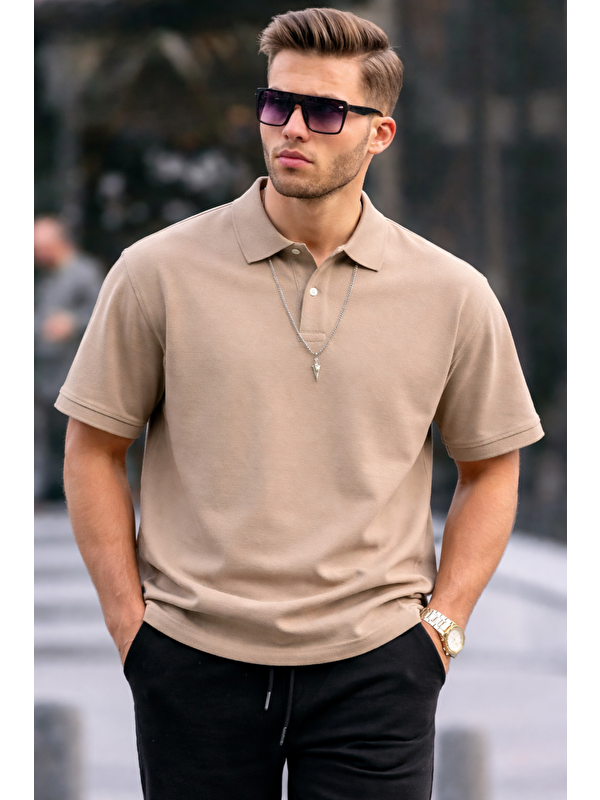 COMBINE Erkek Basic Relax Krem Polo Yaka Tişört