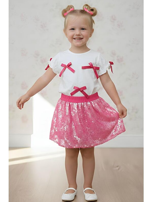 My Kids Wear Kız Çocuk Fiyonk Detaylı Payet Etekli Takım 3-10 Yaş 12503