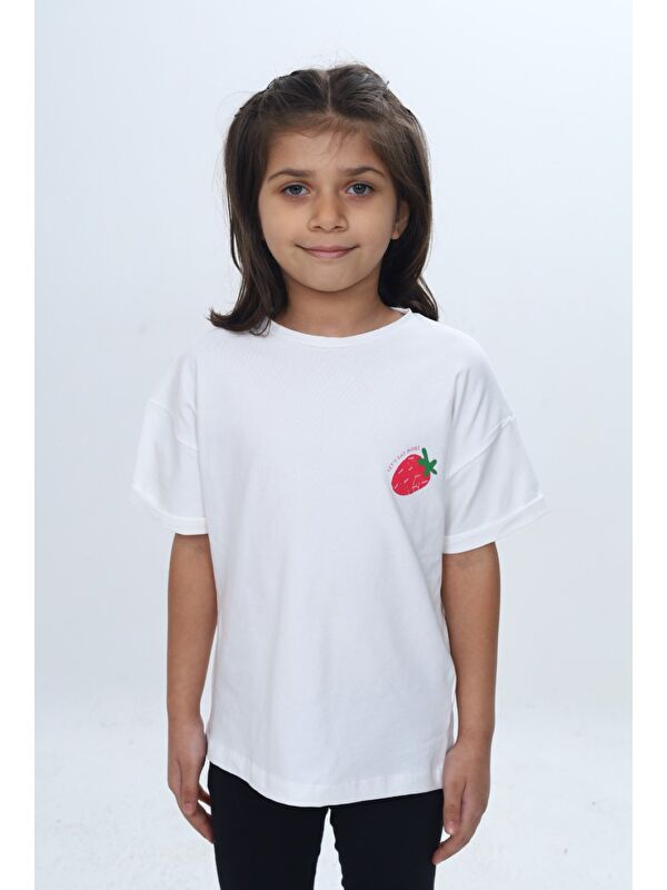 Toontoykids Kız Çocuk Bisiklet Yaka Kısa Kollu Baskılı Tişört 24978