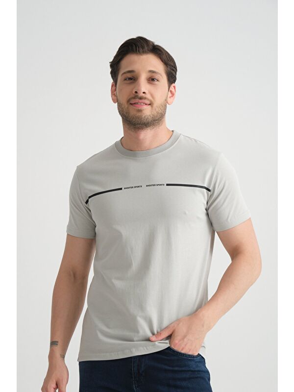 Shooter Sportswear Gri Erkek T-Shirt %100 Pamuk Nefes Alan Bisiklet Yaka Regular Fit