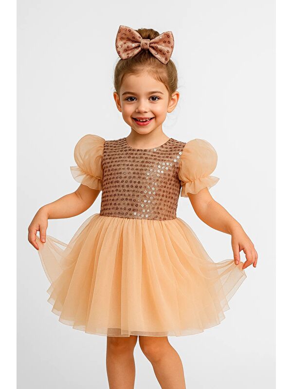 Mnk Baby & Kids Balon Kol Pul Payet Kız Çocuk Tütü Elbise M00751