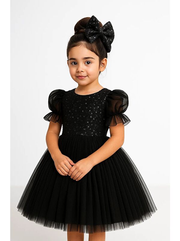 Mnk Baby & Kids Balon Kol Pul Payet Kız Çocuk Tütü Elbise M00751