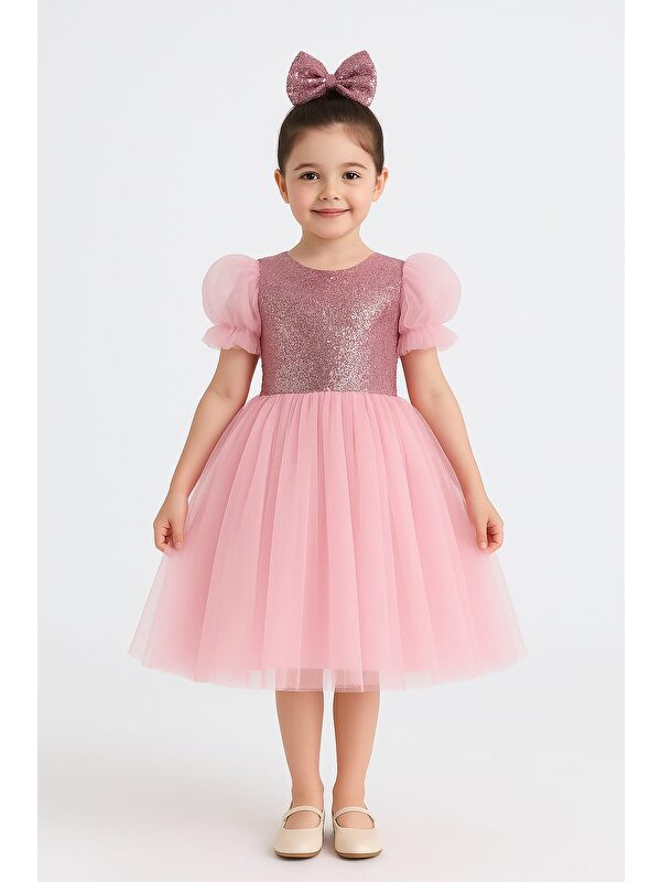 Mnk Baby & Kids Balon Kol Pul Payet Kız Çocuk Tütü Elbise M00751