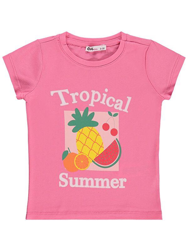 Civil Girls Tropical Baskılı 2-5 Yaş Tişört - Pembe
