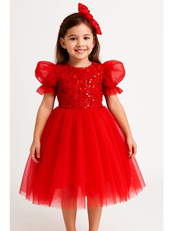 Mnk Baby & Kids Balon Kol Pul Payet Kız Çocuk Tütü Elbise M00751