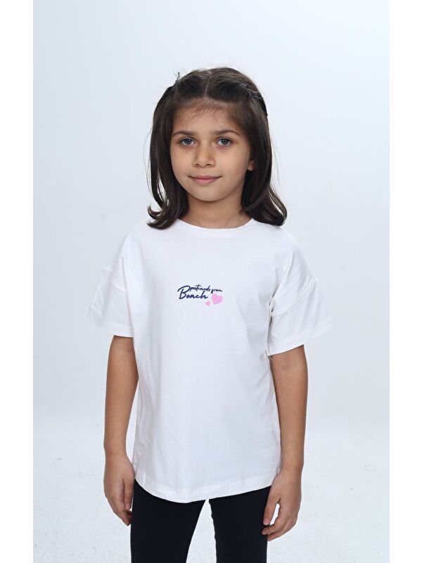 Toontoykids Kız Çocuk Baskılı Bisiklet Yaka Kısa Kollu Tişört 24977