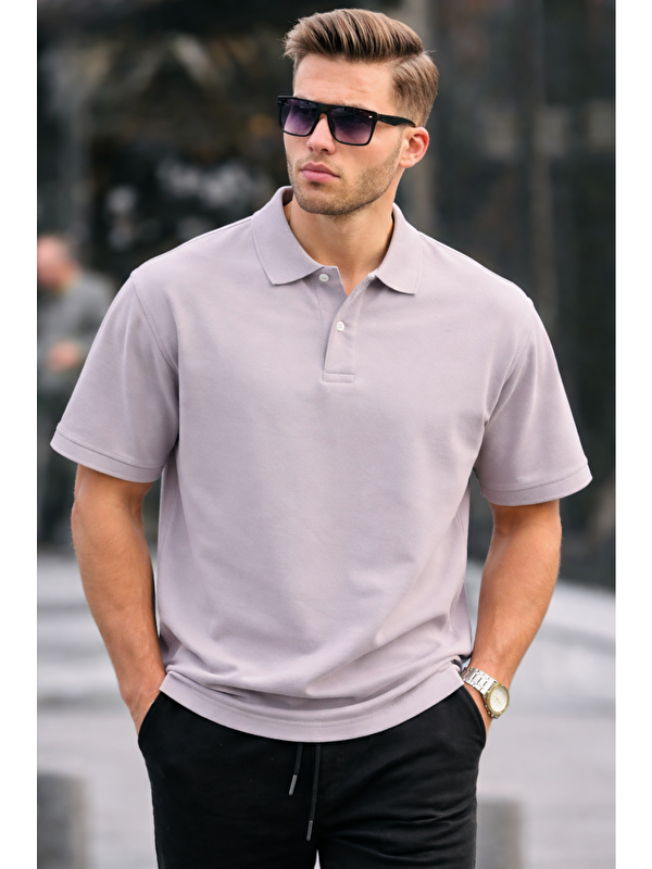 COMBINE Erkek Basic Relax Gri Polo Yaka Tişört