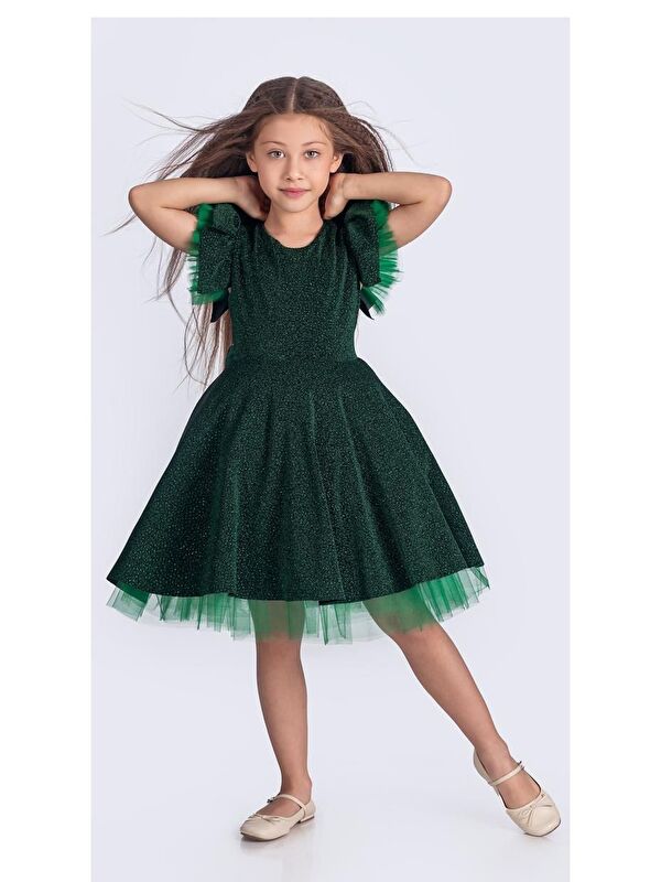 Mnk Baby & Kids Simli Şanzelize Kız Çocuk Abiye Elbise M00669