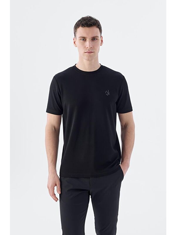JAKAMEN Siyah Slim Fit Bisiklet Yaka T-Shirt
