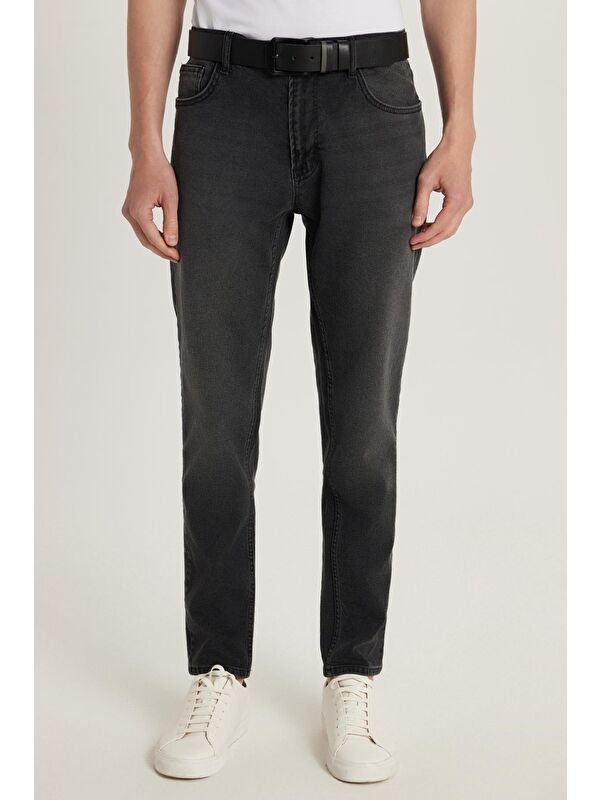 TUDORS Erkek Regular Fit Normal Kesim Denim Yıkamalı Düz Paça Siyah Jean Pantolon