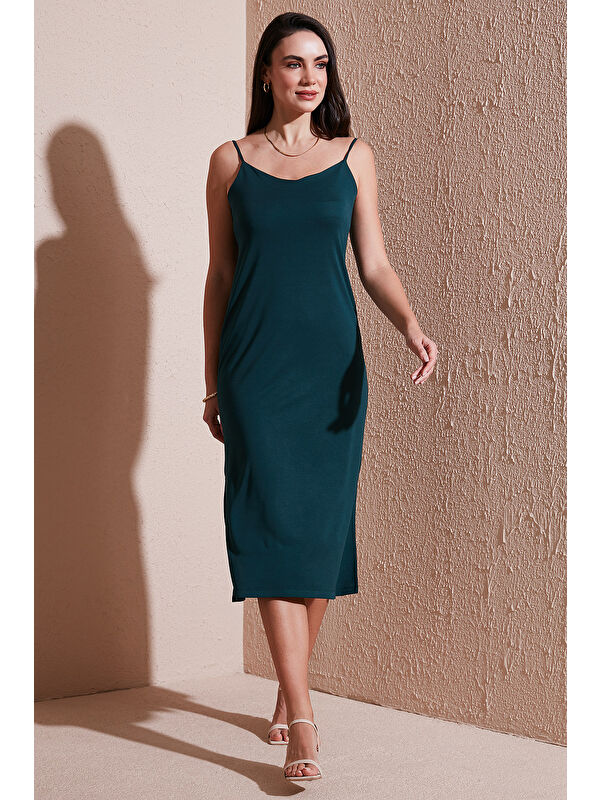Lela Regular Fit İp Askılı Yırtmaç Detaylı Midi Kadın Elbise 5866128
