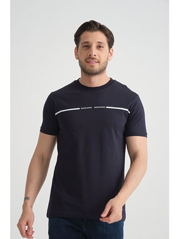 Shooter Sportswear Lacivert Erkek T-Shirt %100 Pamuk Nefes Alan Bisiklet Yaka Regular Fit