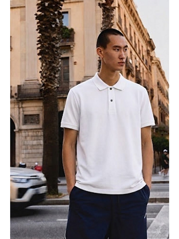 COMBINE Erkek Basic Bol Beyaz Polo Yaka Tişört