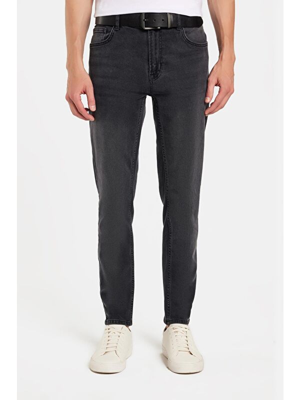 TUDORS Erkek Regular Fit Normal Kesim Denim Yıkamalı Düz Paça Gri Jean Pantolon