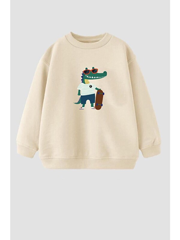 Monila Erkek Çocuk Baskılı 3 İplik Kumaş Pamuklu Sweatshirt