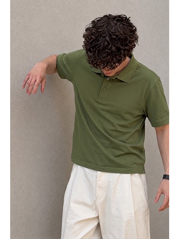 COMBINE Erkek Klasik Haki Polo Yaka Tişört