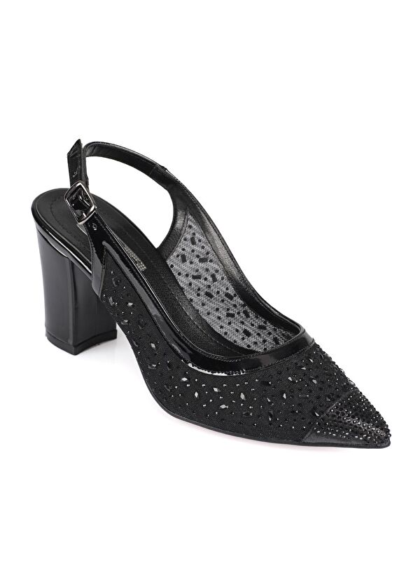 145 Kadın Topuklu Taşlı Arkası Açık Ayakkabı - Görsel 3