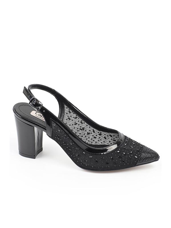 145 Kadın Topuklu Taşlı Arkası Açık Ayakkabı - Görsel 4