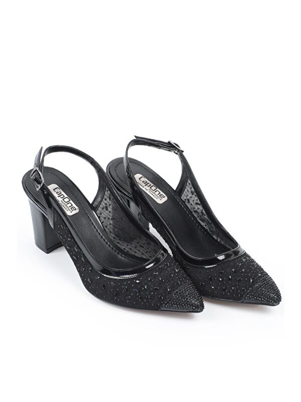 145 Kadın Topuklu Taşlı Arkası Açık Ayakkabı - Görsel 5