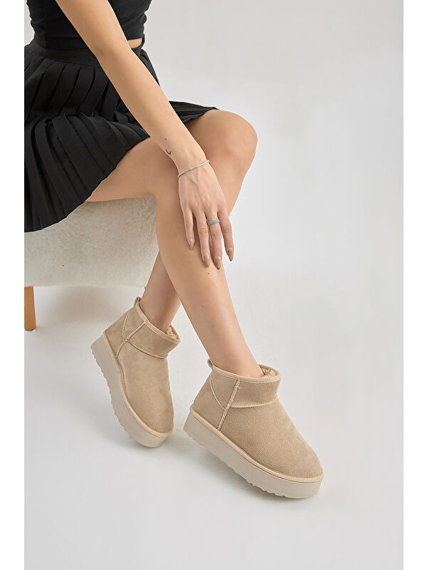 Tonny Black Bej Tonny Black Kalin Poli Kadın Taban İçi Kürklü Süet Görünümlü Bot