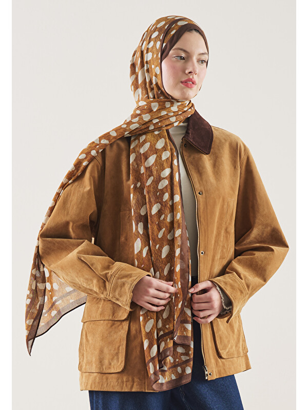 Fresh Scarfs Camel Wıld Fawn Desen Rami Şal