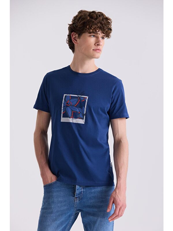 JAKAMEN Lacivert Slim Fit Bisiklet Yaka T-Shirt