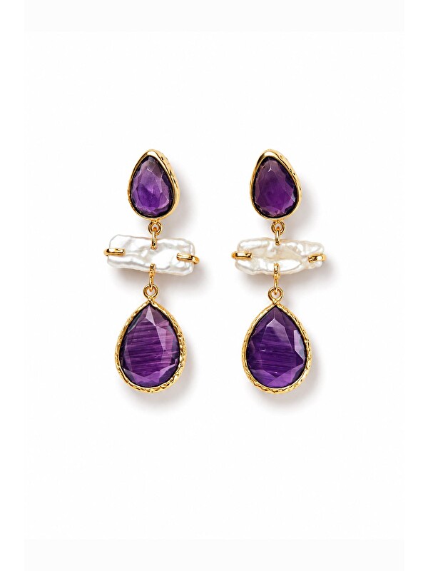 New Obsessions Barok İnci ve Kristal Taş Detaylı Sallantılı Küpe