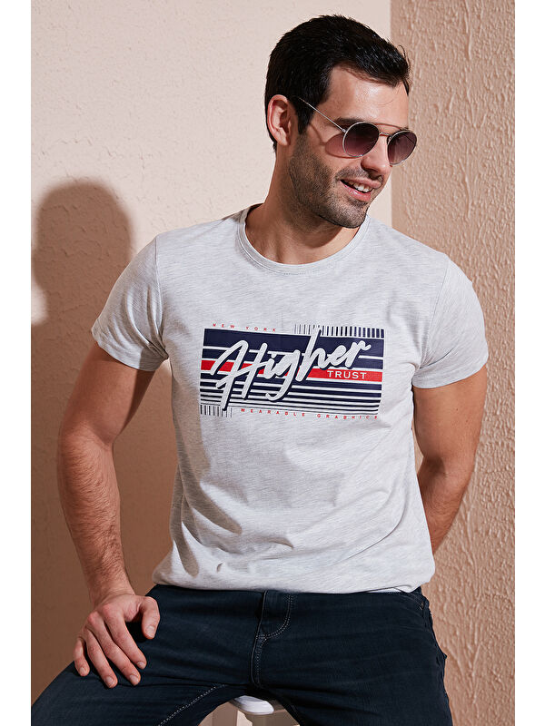 Buratti Pamuklu Slim Fit Bisiklet Yaka Baskılı %100 Pamuk Tişört 541HIGHER