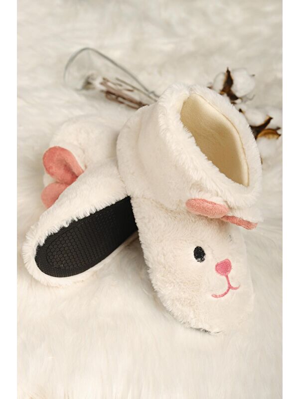 Zola Kaydırmaz Taban Yumuşak Podufuk Pelüş Tavşan Desenli Kadın Panduf Ev Botu - Görsel 4