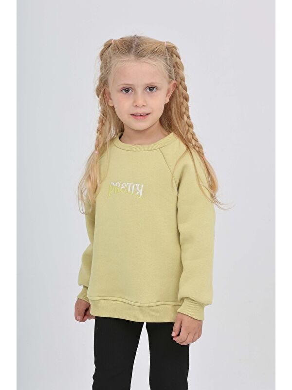 Toontoykids Kız Çocuk Nakışlı Bisiklet Yaka Reglan Kol  Sweatshırt 24909