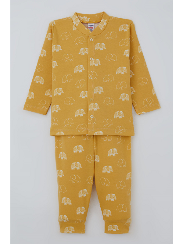 Breeze Erkek Bebek  Pijama Takımı Sevimli  Bebek Fil Desenli Önden Çıtçıtlı Hardal Sarı (4 Ay - 1 Yaş)