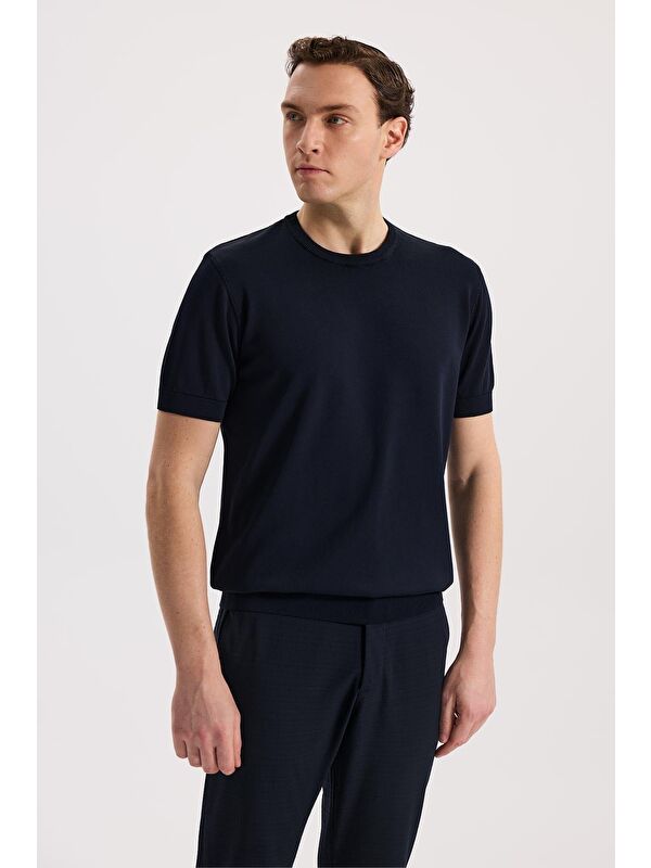 JAKAMEN Lacivert Slim Fit Bisiklet Yaka Rayon T-Shirt