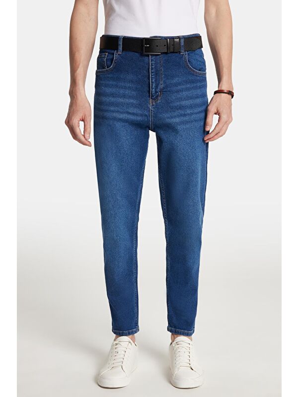 TUDORS Erkek Regular Fit Bol Kesim Denim Yıkamalı Efektli Esnek Mavi Jean Pantolon