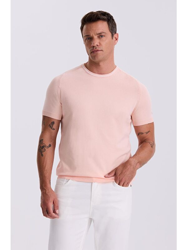 JAKAMEN Pembe Slim Fit Triko Bisiklet Yaka T-Shirt
