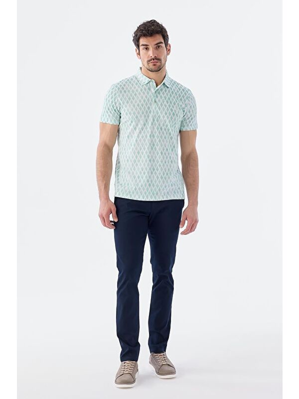 JAKAMEN Mint Slim Fit Desenli Polo Yaka T-Shirt