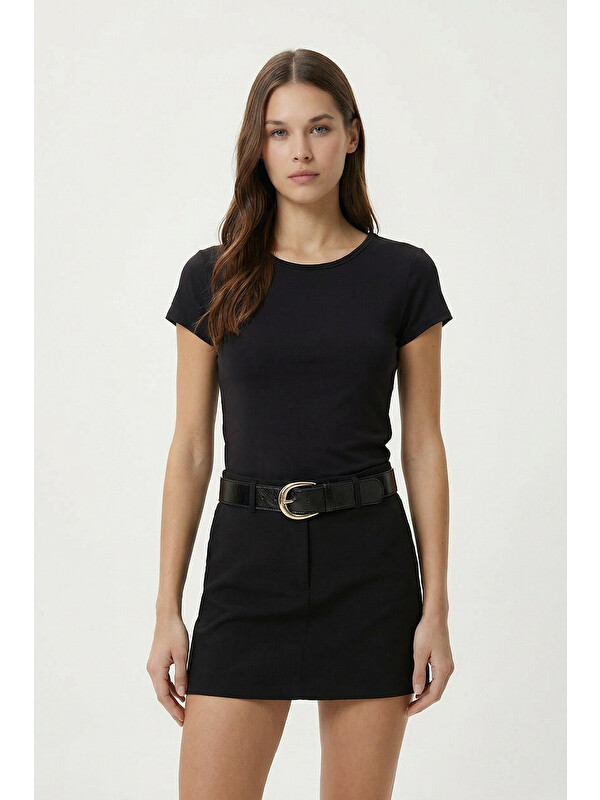 Happiness İstanbul Basic Sandy Örme T-shirt SİYAH LZE0009