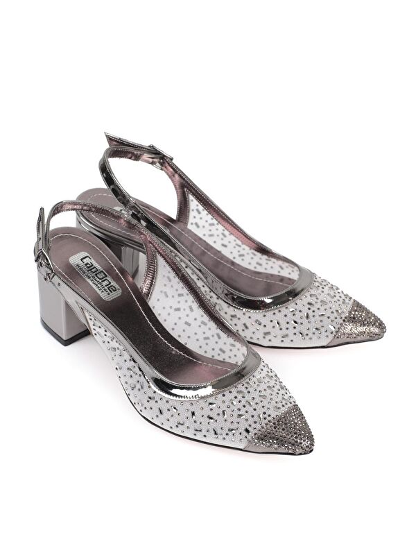 145 Kadın Topuklu Taşlı Arkası Açık Ayakkabı - Görsel 6