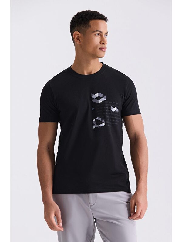 JAKAMEN Siyah Slim Fit Bisiklet Yaka T-Shirt