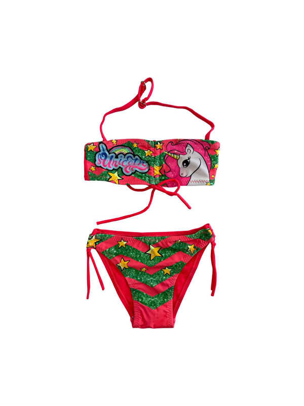 Hazelin Kız Çocuk Neon Pembe Desenli 2-8 Yaş Straplez Bikini Takım HZL24S-LC3658