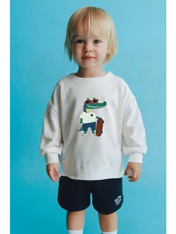 Monila Erkek Çocuk Baskılı 3 İplik Kumaş Pamuklu Sweatshirt
