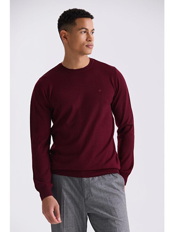 JAKAMEN Bordo Regular Fit Bisiklet Yaka Triko Kazak