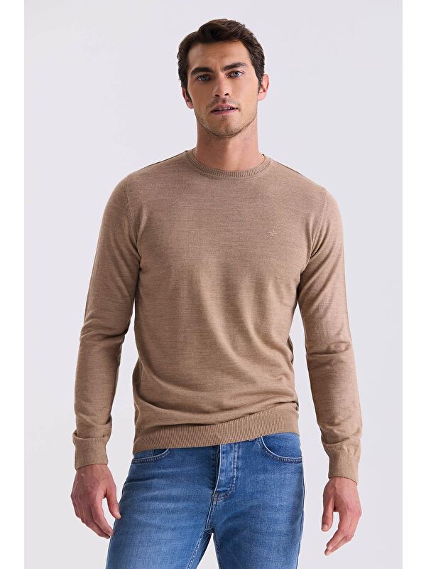 JAKAMEN Camel Regular Fit Bisiklet Yaka Triko Kazak