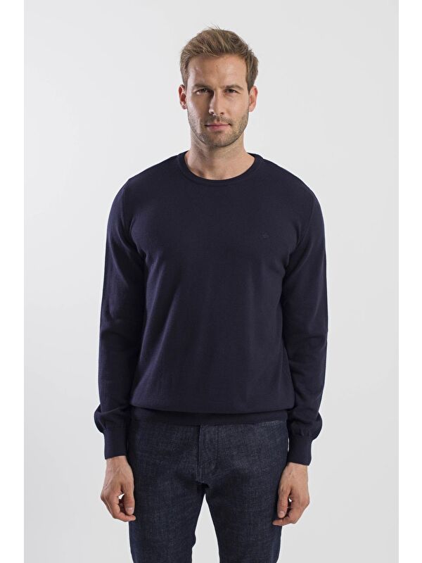 JAKAMEN Lacivert Slim Fit Bisiklet Yaka Triko Kazak