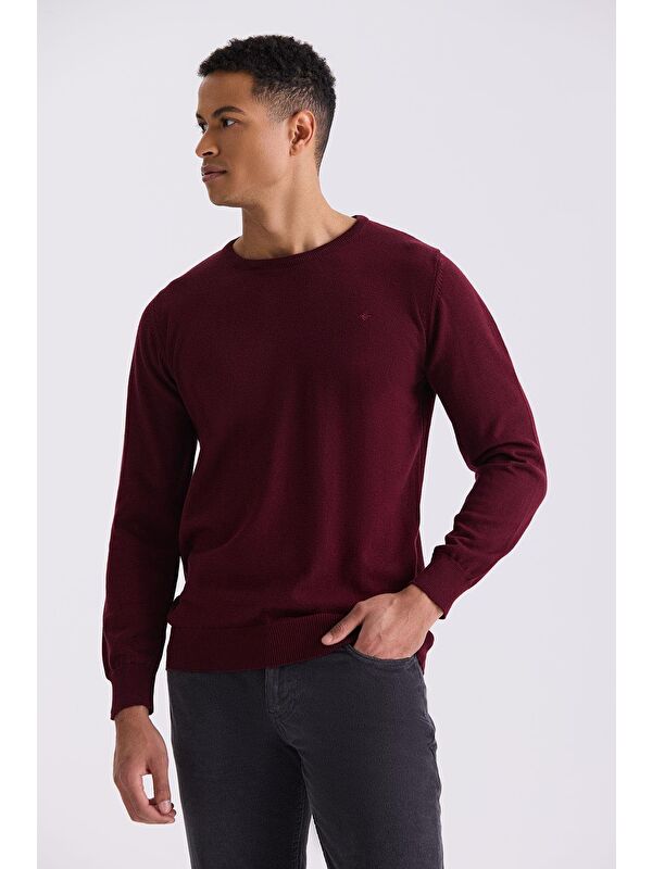JAKAMEN Bordo Slim Fit Bisiklet Yaka Triko Kazak