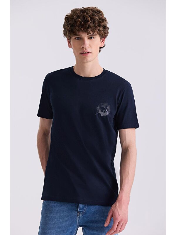 JAKAMEN Lacivert Slim Fit Bisiklet Yaka T-Shirt