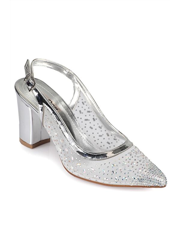 145 Kadın Topuklu Taşlı Arkası Açık Ayakkabı - Görsel 3