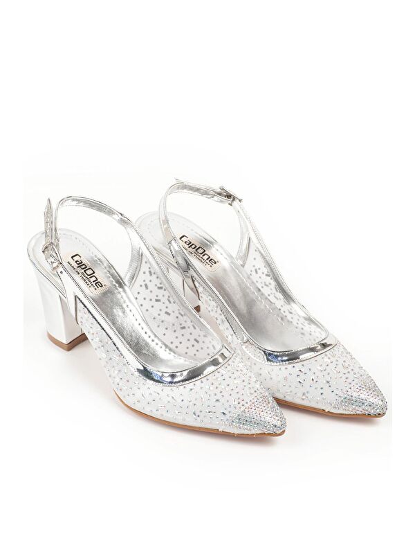 145 Kadın Topuklu Taşlı Arkası Açık Ayakkabı - Görsel 5