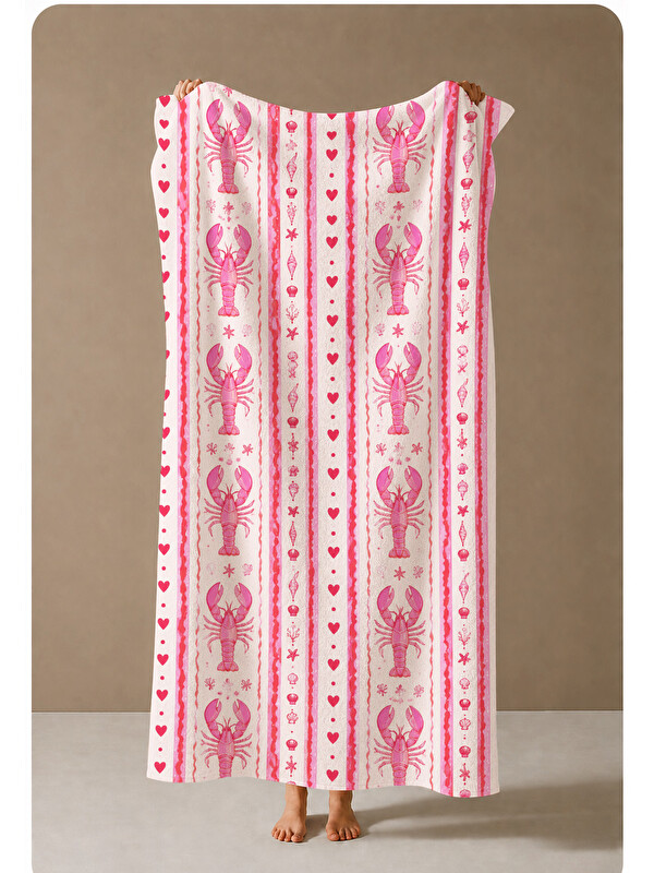 Milbay Grup Pembe Dikey Istakoz Şerit Desenli 70x150 Plaj Havlusu
