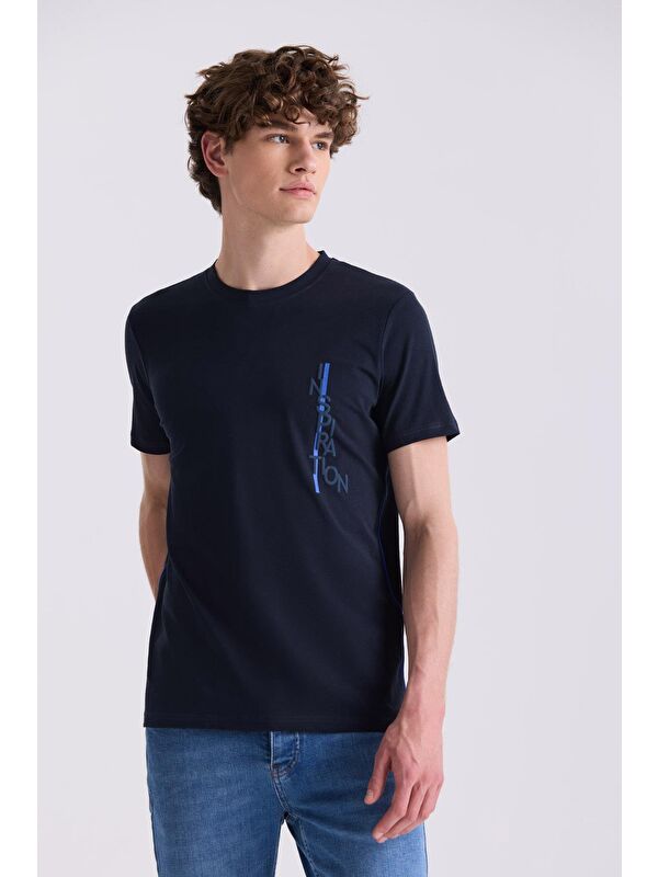 JAKAMEN Lacivert Slim Fit Bisiklet Yaka T-Shirt