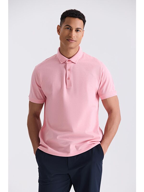 JAKAMEN Pembe Slim Fit %100 Pamuk Merserize Polo Yaka T-Shirt
